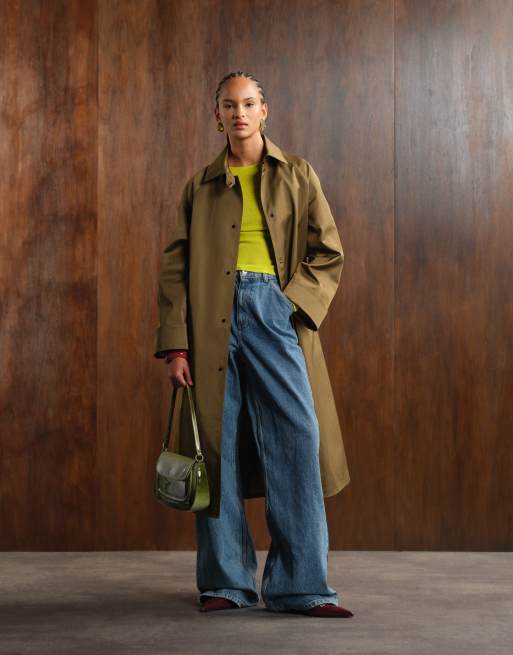 ASOS DESIGN – Kakifärgad bilrock i lång modell