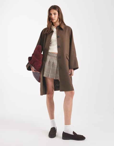 ASOS DESIGN – Kakifärgad, figursydd bilrock i medellång modell med randig ärm - view 1