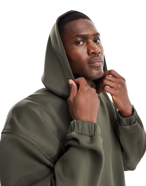 ASOS DESIGN – Kakifärgad hoodie av scubatyg i oversize