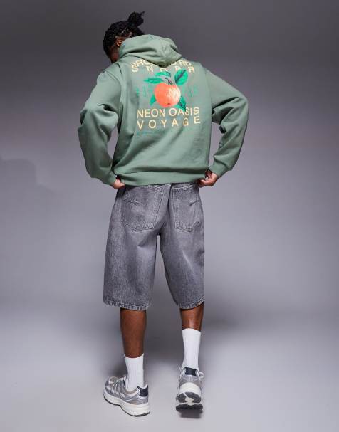 ASOS DESIGN – Kakifärgad huvtröja i oversize med apelsintryck på ryggen - view 1