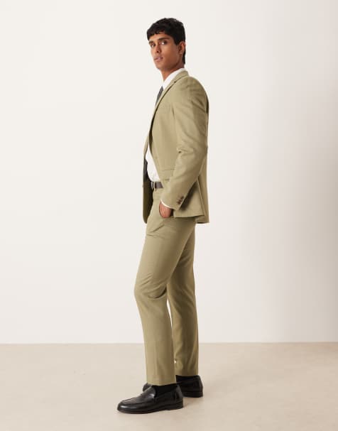 ASOS DESIGN – Kakifärgad kostym i flanell med smal passform - view 1