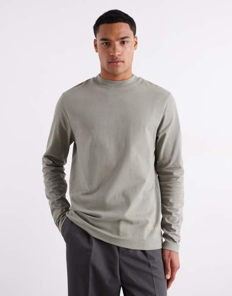 ASOS DESIGN – Kakifärgad, kraftig, långärmad t-shirt med tryck, 240gsm - view 1