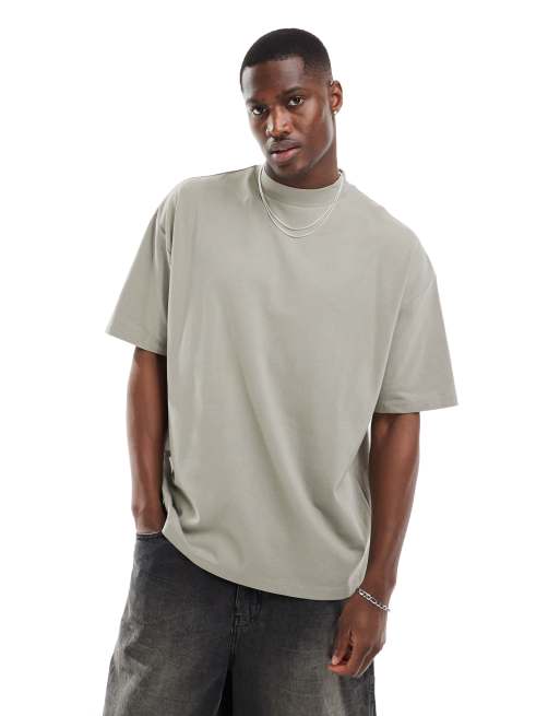 ASOS DESIGN – Kakifärgad, kraftig t-shirt i oversize med hög krage, 240gsm 