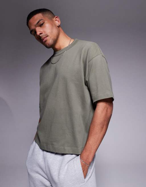 ASOS DESIGN – Kakifärgad, kraftig t-shirt med boxig oversize passform, 240g 