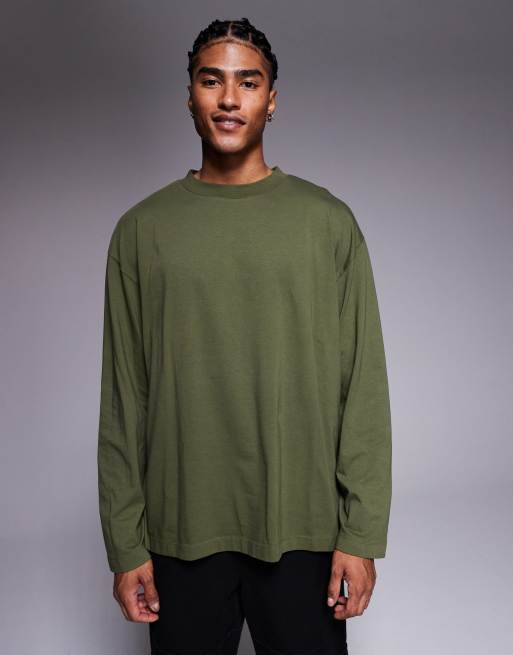 ASOS DESIGN – Kakifärgad, långärmad t-shirt i oversize 