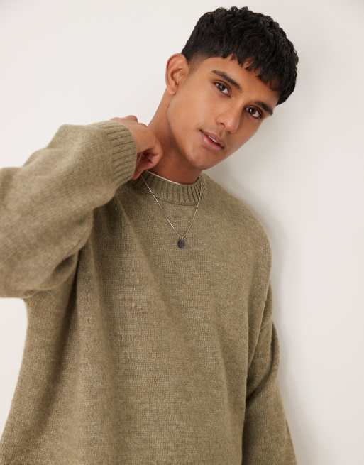 ASOS DESIGN – Kakifärgad, melerad, fluffigt stickad tröja i extra oversize med boxig passform, 4 av 4