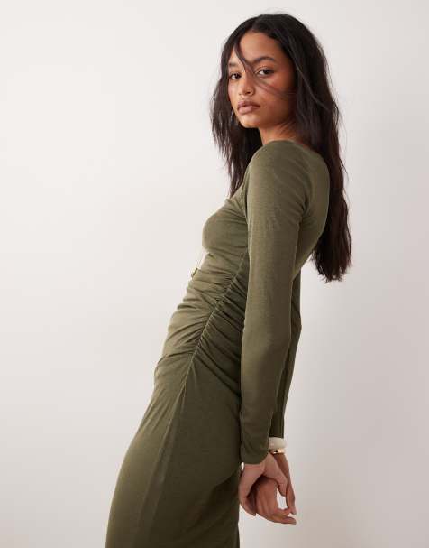 ASOS DESIGN – Kakifärgad midiklänning i mesh - view 1