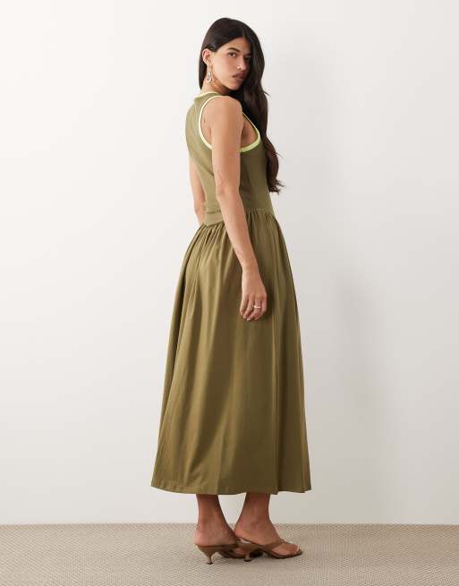 ASOS DESIGN – Kakifärgad och limegrön midiklänning med kontrastfärgad kant, 4 av 4