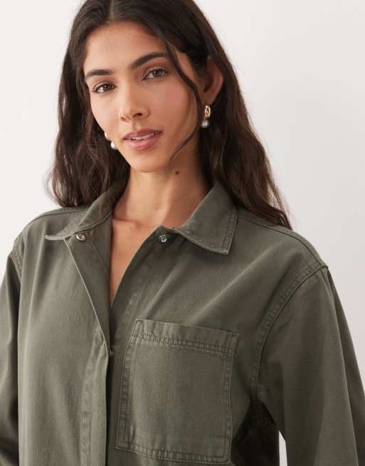 ASOS DESIGN – Kakifärgad overall i denim med barrelben, 4 av 4