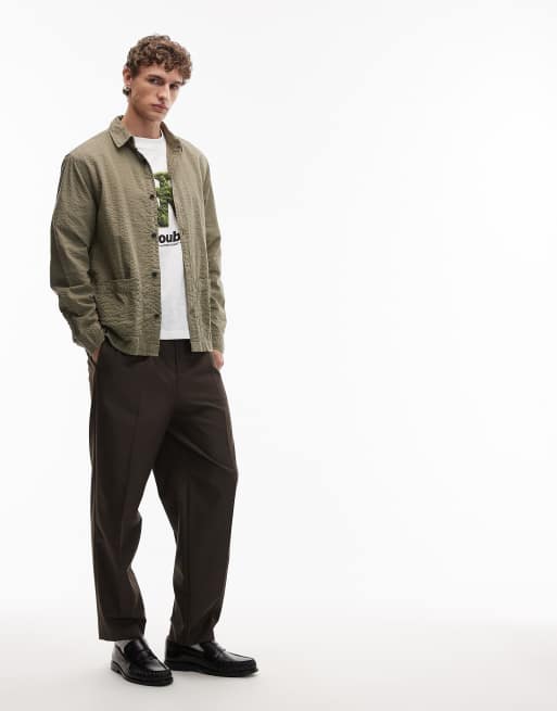 ASOS DESIGN – Kakifärgad overshirt i bäckebölja med boxig passform och märke, 3 av 5