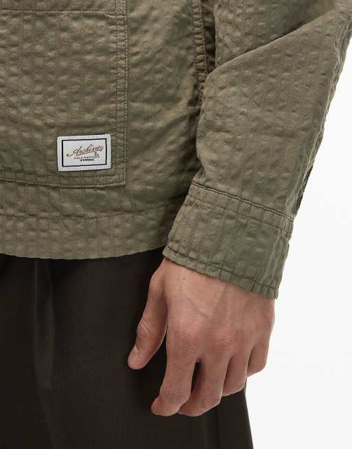 ASOS DESIGN – Kakifärgad overshirt i bäckebölja med boxig passform och märke, 5 av 5
