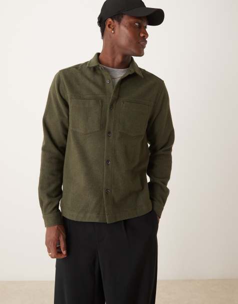 ASOS DESIGN – Kakifärgad overshirt i yllelook med boxig passform - view 1