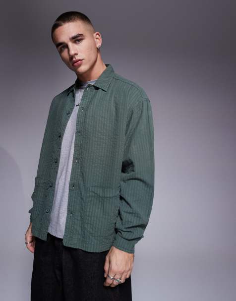 ASOS DESIGN – Kakifärgad overshirt med boxig passform och fickor - view 1