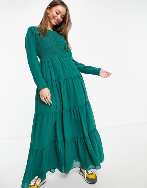 ASOS DESIGN – Kakifärgad panelsydd maxiklänning med smock