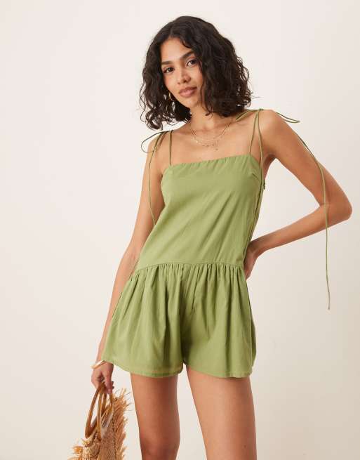 ASOS DESIGN – Kakifärgad playsuit med smala axelband, sänkt midja och vid kjol, 4 av 4