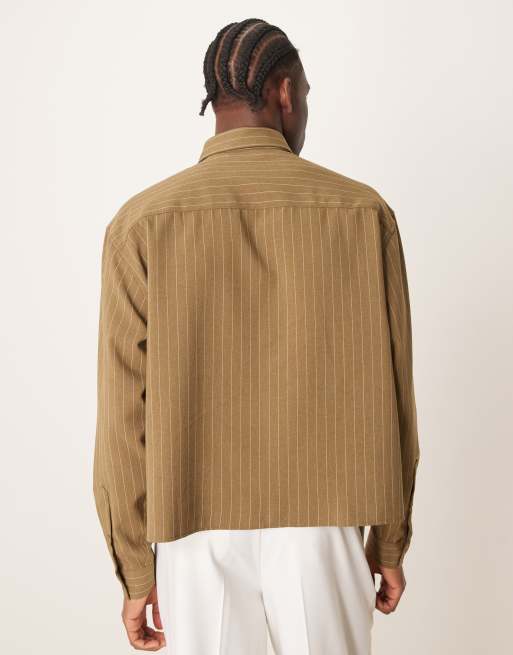 ASOS DESIGN – Kakifärgad, randig skjorta i oversize med boxig passform, 4 av 4