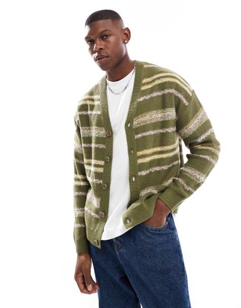 ASOS DESIGN – Kakifärgad, randig, stickad kofta - view 1