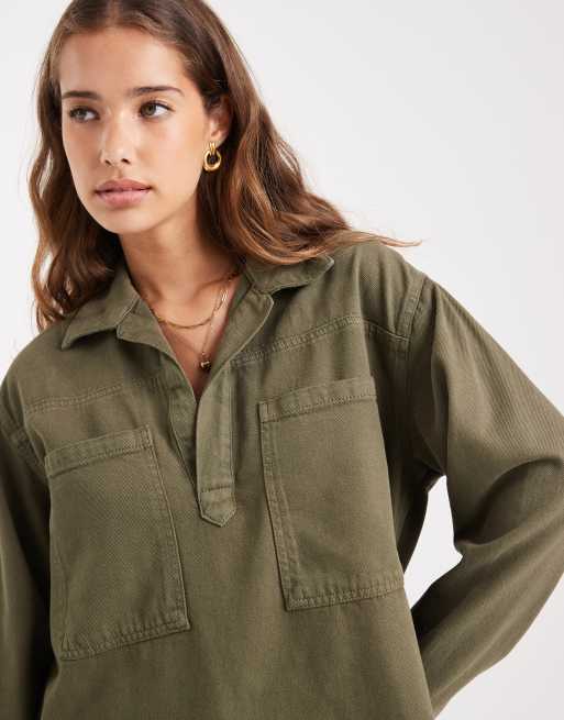 ASOS DESIGN – Kakifärgad rugbytopp i denim, 4 av 4
