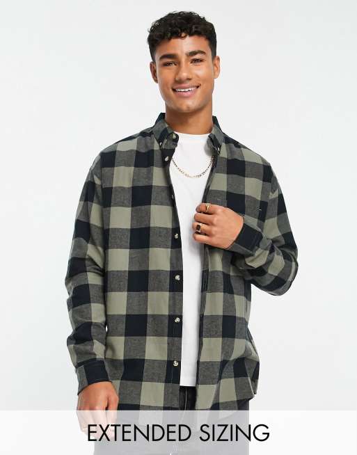 ASOS DESIGN – Kakifärgad rutig skjorta i oversize och 90-talsstil 