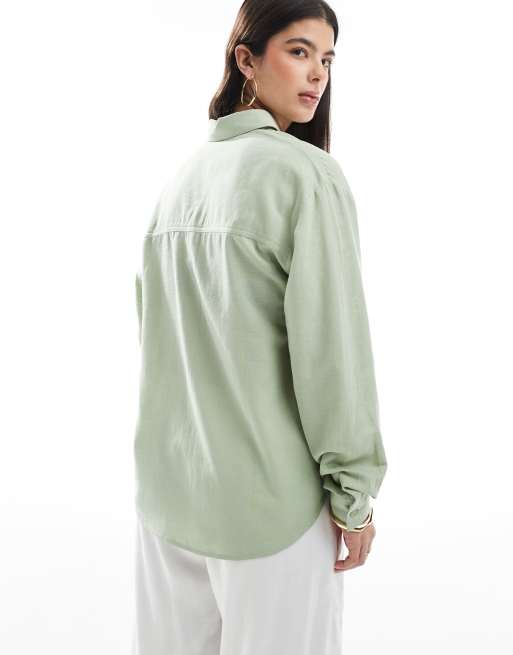 ASOS DESIGN – Kakifärgad skjorta i linneblandning, 4 av 4