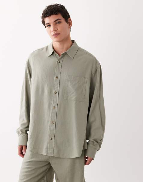ASOS DESIGN – Kakifärgad skjorta i linnemix och oversize, del av set - view 1