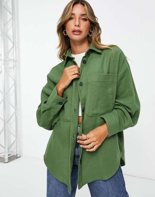 ASOS DESIGN – Kakifärgad skjortjacka i oversize modell med fickor