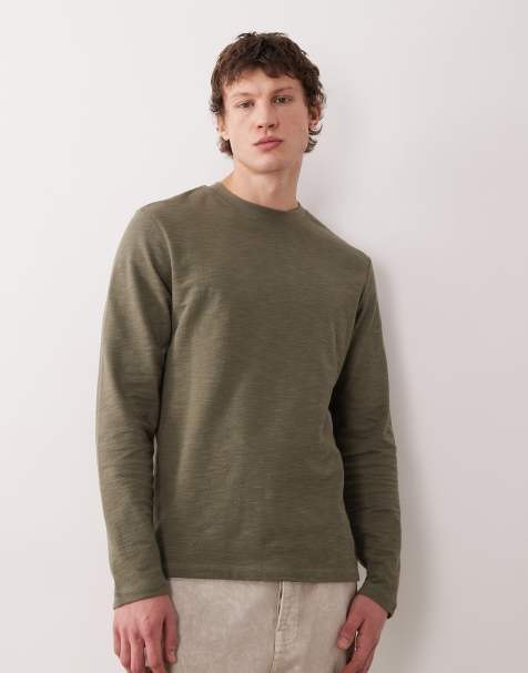 ASOS DESIGN – Kakifärgad, slubvävd t-shirt med rund halsringning och långa ärmar - view 1