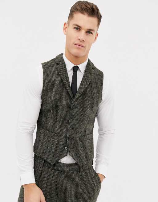 ASOS DESIGN – Kakifärgad, smårutig kostym i 100 % ull i Harris-tweed med smal passform, 4 av 4