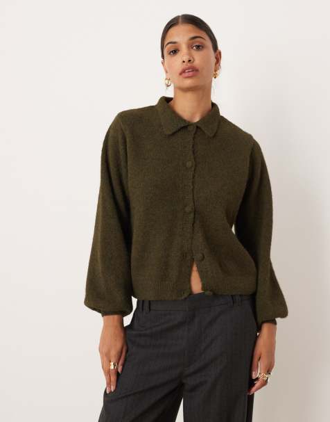 ASOS DESIGN – Kakifärgad, stickad kofta i yllemix - view 1