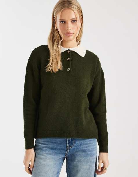 ASOS DESIGN – Kakifärgad, stickad rugbytröja - view 1