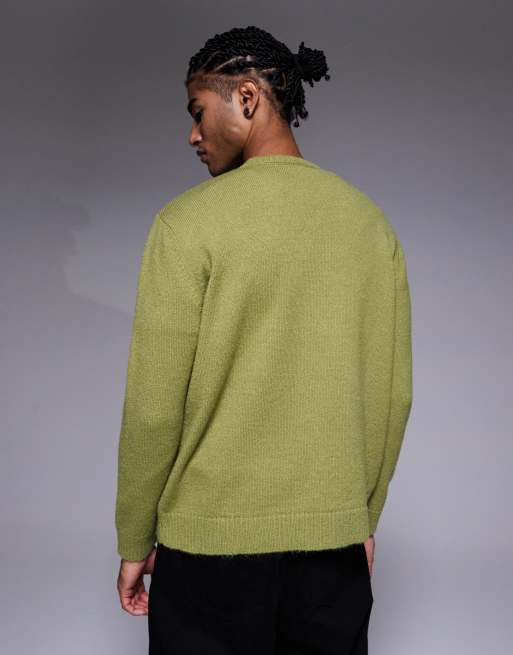 ASOS DESIGN – Kakifärgad, stickad skjorta med avslappnad passform och broderi framtill, 3 av 5