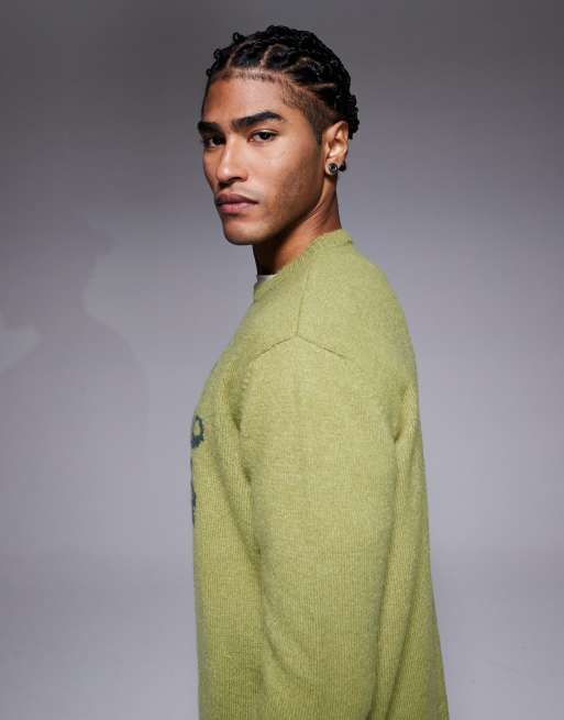ASOS DESIGN – Kakifärgad, stickad skjorta med avslappnad passform och broderi framtill, 4 av 5