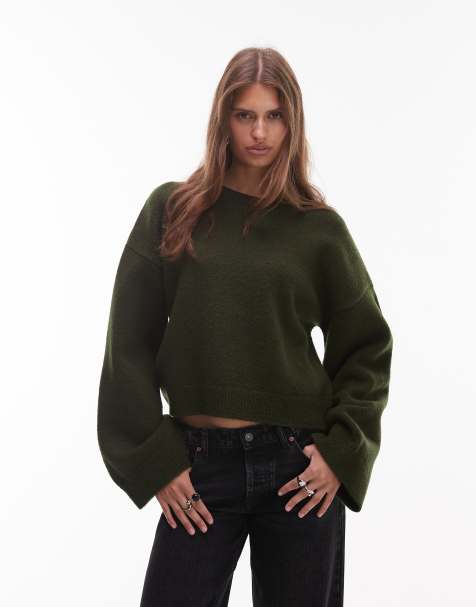 ASOS DESIGN – Kakifärgad, stickad tröja i oversize med vida ärmar - view 1