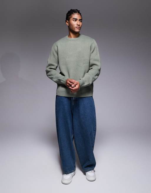 ASOS DESIGN – Kakifärgad, stickad tröja i relaxed fit med rund halsringning och 96-tryck, 2 av 5