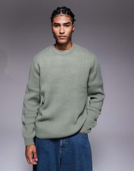 ASOS DESIGN – Kakifärgad, stickad tröja i relaxed fit med rund halsringning och 96-tryck, 3 av 5