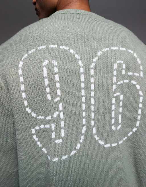 ASOS DESIGN – Kakifärgad, stickad tröja i relaxed fit med rund halsringning och 96-tryck, 5 av 5
