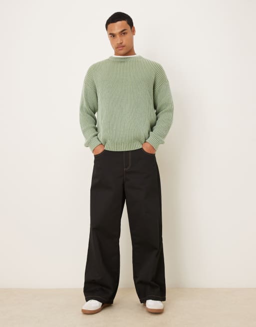 ASOS DESIGN – Kakifärgad, stickad tröja med avslappnad passform, långa ärmar och randig textur, 2 av 5