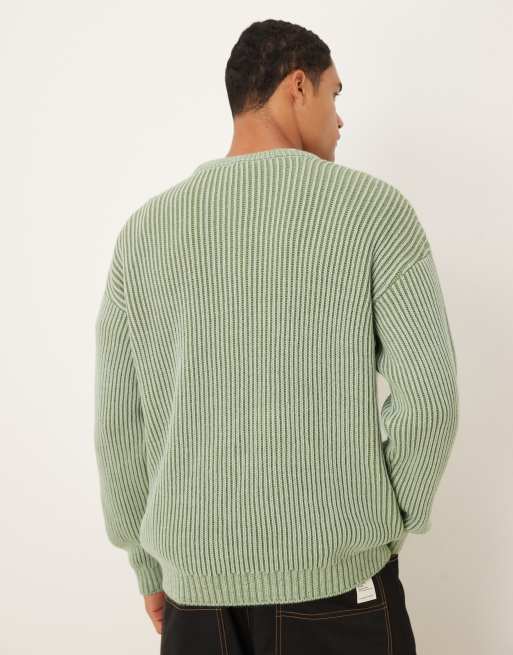 ASOS DESIGN – Kakifärgad, stickad tröja med avslappnad passform, långa ärmar och randig textur, 3 av 5