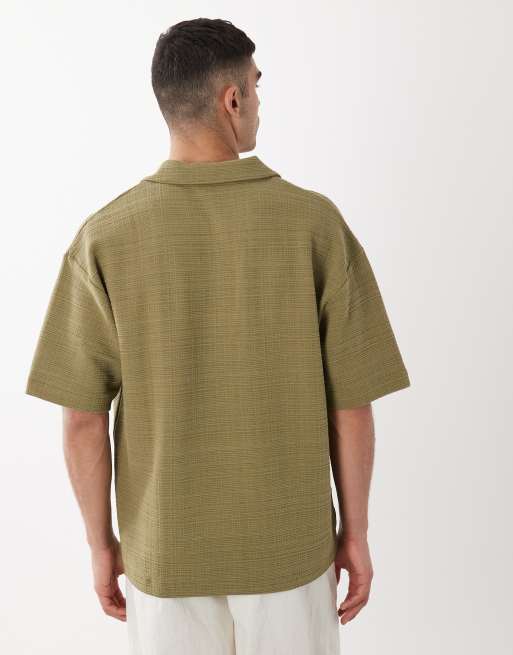 ASOS DESIGN – Kakifärgad, strukturerad pikétröja i oversize med öppen krage, 3 av 5