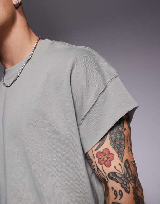 ASOS DESIGN – Kakifärgad, superkraftig t-shirt i oversize med ärmlös design , 2 av 4