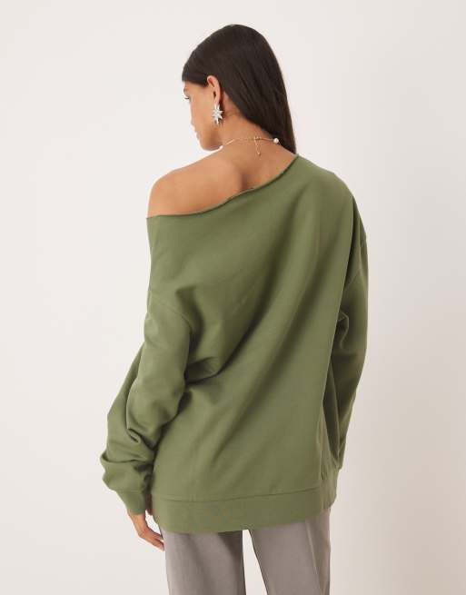 ASOS DESIGN – Kakifärgad sweatshirt i oversize med bara axlar, 3 av 4