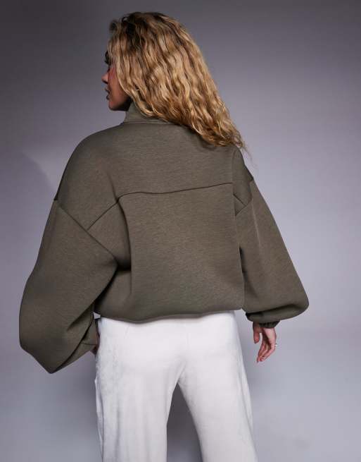ASOS DESIGN – Kakifärgad sweatshirt i scubaliknande tyg med dragkedja, 4 av 4
