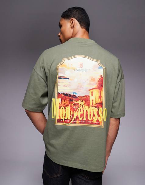 ASOS DESIGN – Kakifärgad t-shirt i oversize med tryck - view 1