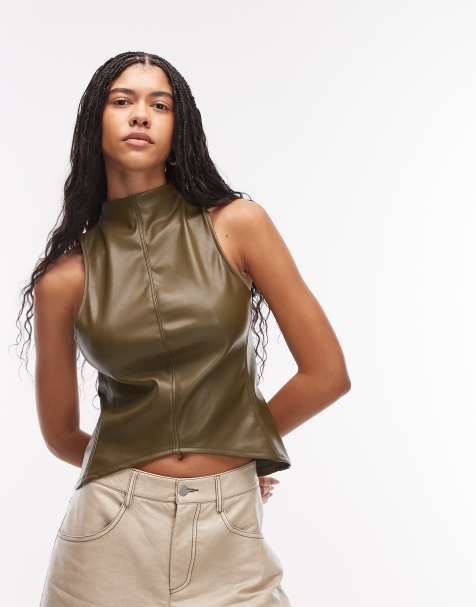 ASOS DESIGN – Kakifärgad topp i polyester med hög krage - view 1