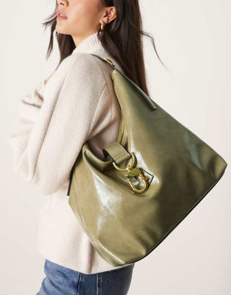 ASOS DESIGN – Kakifärgad toteväska i statement- och slouchy-stil med spänne - view 1