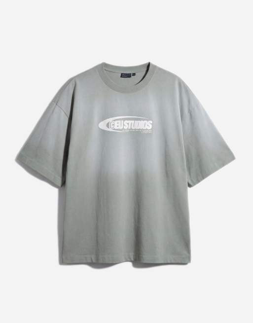 ASOS DESIGN – Kakifärgad, tvättad, kraftig t-shirt i oversize med tryck framtill, 6 av 12
