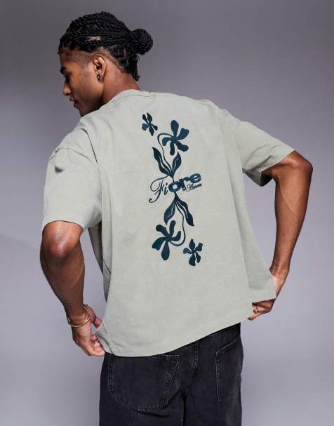 ASOS DESIGN – Kakifärgad, tvättad skjorta i boxig, oversize passform med blombroderi - view 1