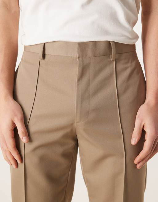 ASOS DESIGN – Kakifärgade, avsmalnande, figursydda byxor med stråveck, 4 av 5