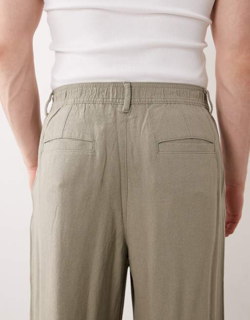 ASOS DESIGN – Kakifärgade, baggy byxor i linnemix, 4 av 5