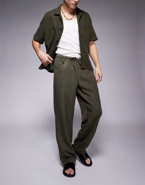 ASOS DESIGN – Kakifärgade, baggy byxor med dragsko - view 1